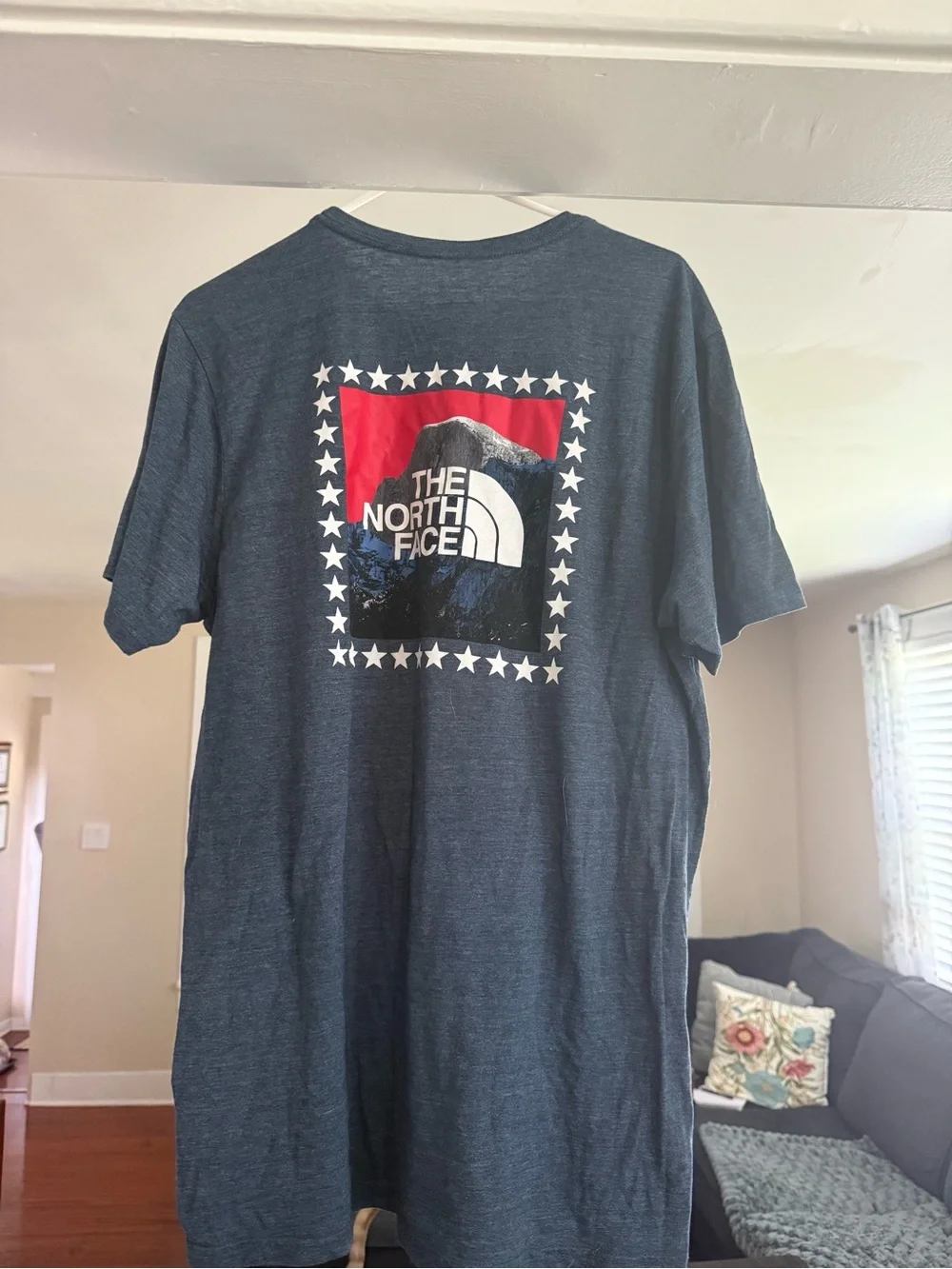 The North Face Men's Navy Tee with Red and White Back Graphic
